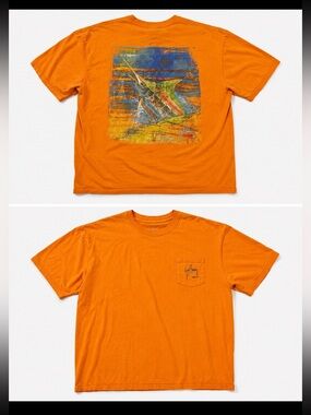 Guy Harvey Orange Short Sleeve Pocket T-Shirt with Marlin Back Graphic